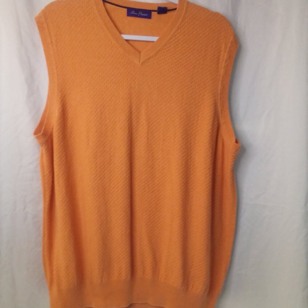 Alan Flusser Sweater Vest Men XL Sleeveless Golf Textured Orange - Picture 2 of 12